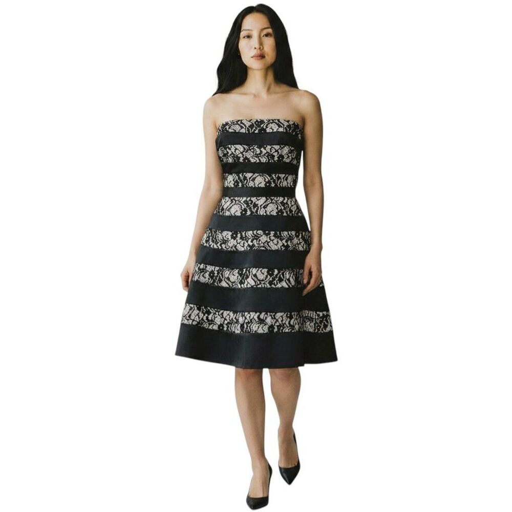 Max and Cleo Black Lace Strapless Cocktail Dress Size 4 Wedding Guest